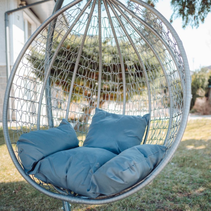 Garten Hängesessel, Schaukel, Kokon Korb, aus Technorattan - COBE Weiß + Braun Kissen 7/9