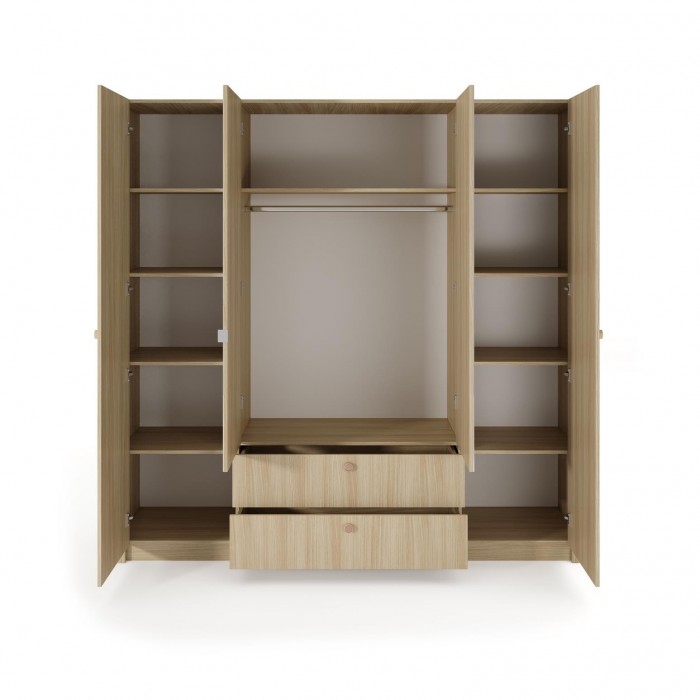 Viertüriger Kleiderschrank MILA mit Spiegel und Schubladen im skandinavischen Stil