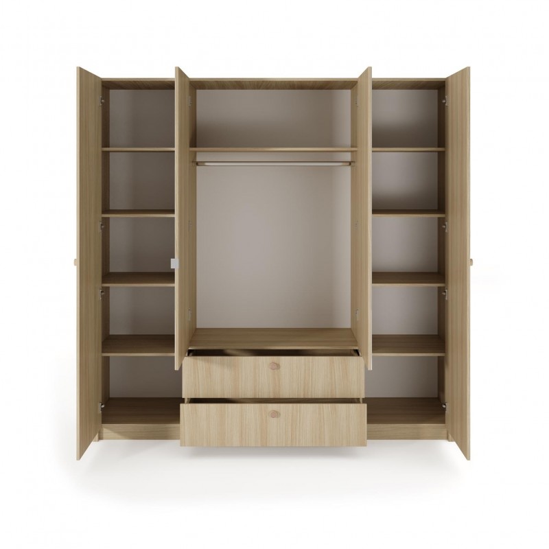 Viertüriger Kleiderschrank MILA mit Spiegel und Schubladen im skandinavischen Stil 5/9
