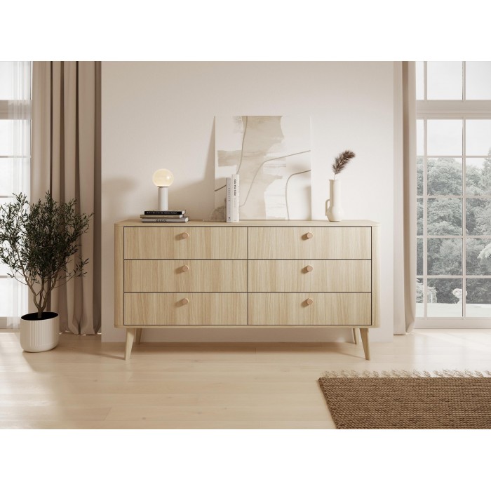 Breite Kommode MILA 163 cm mit Schubladen im skandinavischen Stil auf Holzbeinen