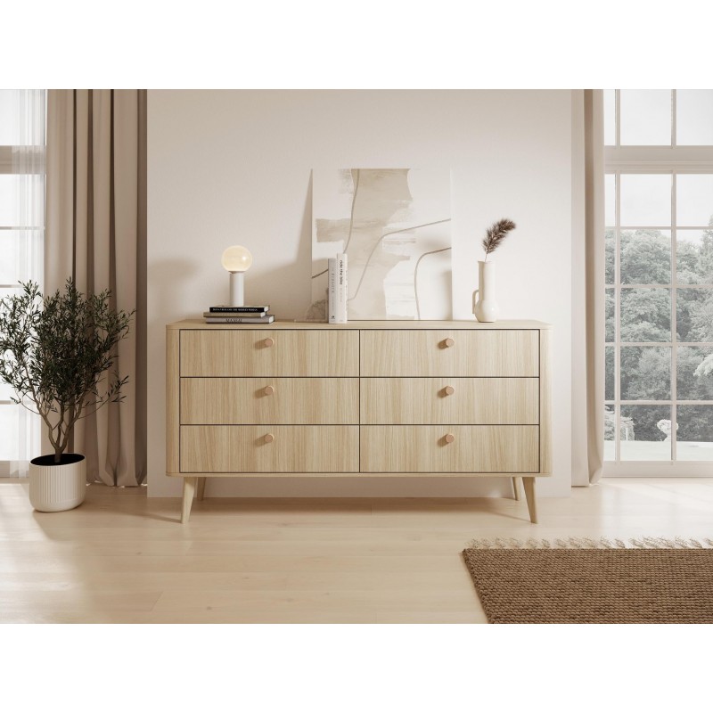 Breite Kommode MILA 163 cm mit Schubladen im skandinavischen Stil auf Holzbeinen 3/9