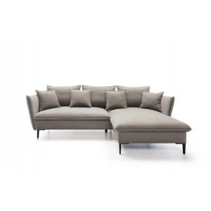 ROSSA beige ausklappbares Ecksofa mit Bettzeugablage und Kissen 1/9