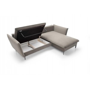 ROSSA beige ausklappbares Ecksofa mit Bettzeugablage und Kissen 6/9