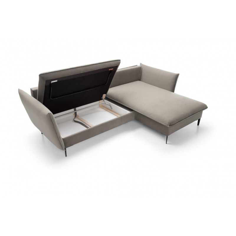 ROSSA beige ausklappbares Ecksofa mit Bettzeugablage und Kissen 7/9
