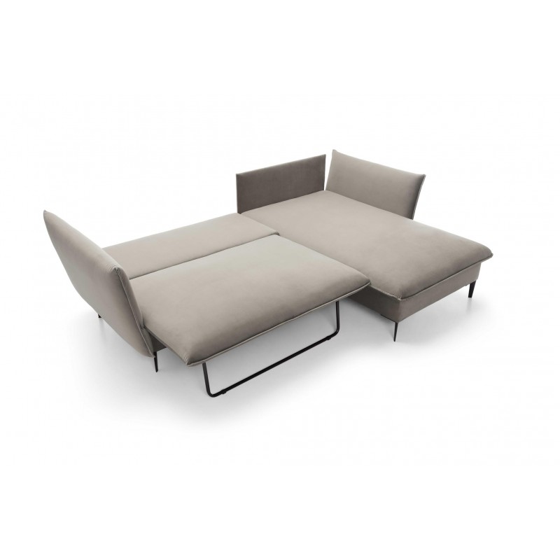 ROSSA beige ausklappbares Ecksofa mit Bettzeugablage und Kissen 9/9