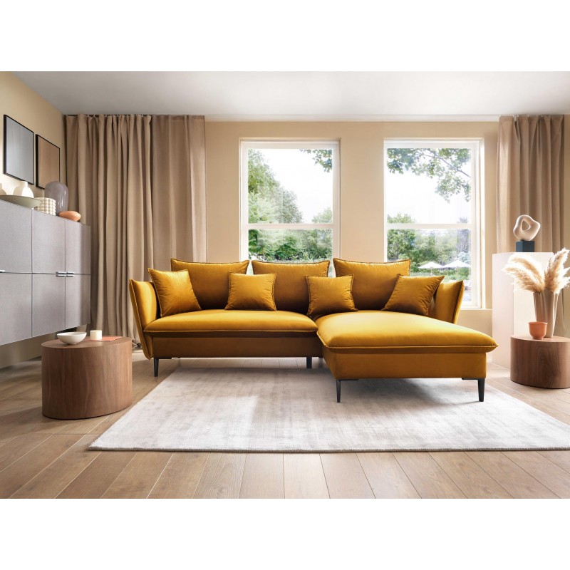 Schlafsofa ROSSA honig mit Bettzeugablage und Kissen 2/9