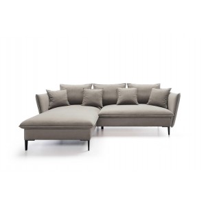 ROSSA beige ausklappbares Ecksofa mit Bettzeugablage und Kissen 11/9