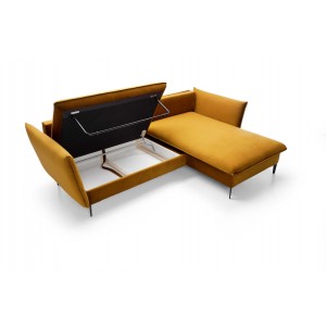 Schlafsofa ROSSA honig mit Bettzeugablage und Kissen 6/9