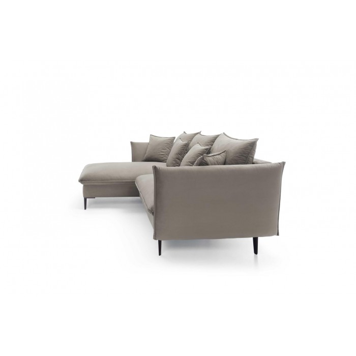 ROSSA beige ausklappbares Ecksofa mit Bettzeugablage und Kissen