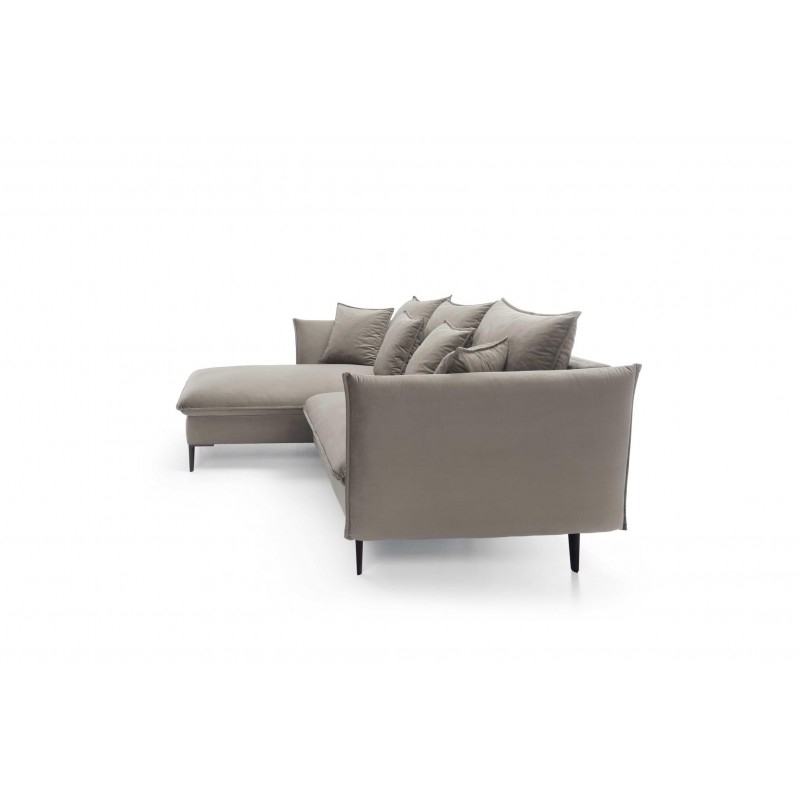 ROSSA beige ausklappbares Ecksofa mit Bettzeugablage und Kissen 14/9