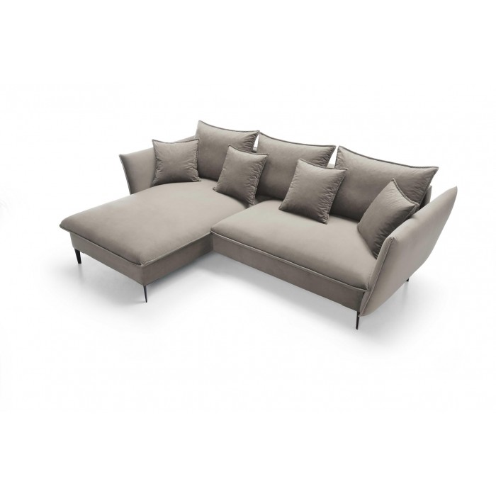 ROSSA beige ausklappbares Ecksofa mit Bettzeugablage und Kissen