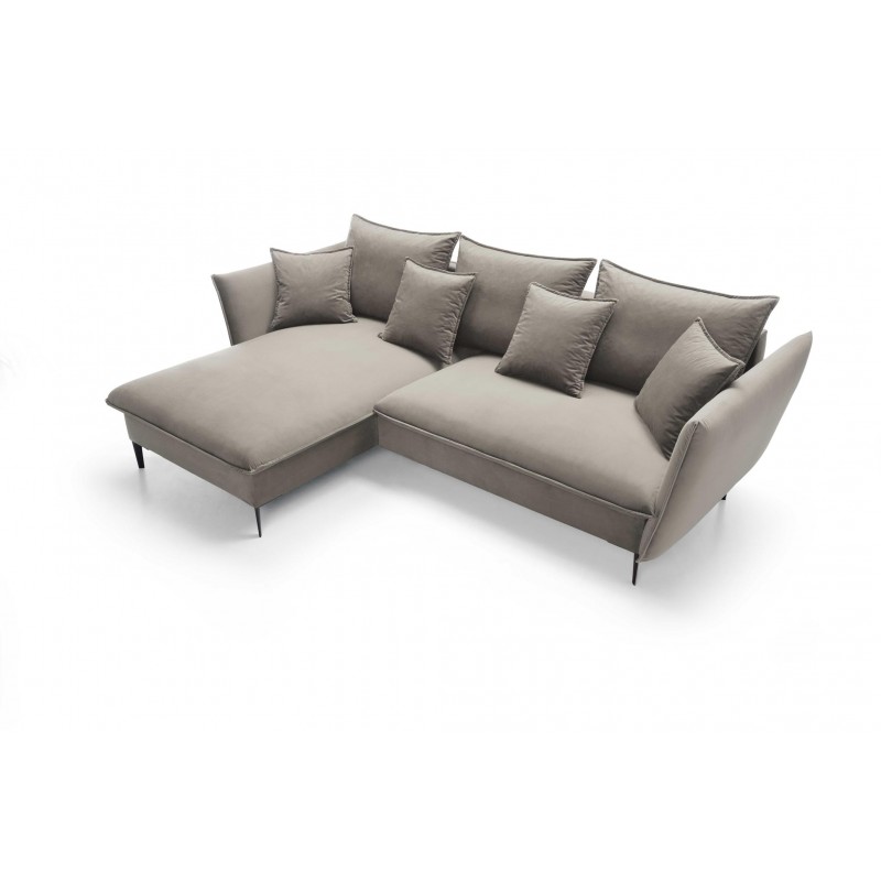 ROSSA beige ausklappbares Ecksofa mit Bettzeugablage und Kissen 15/9