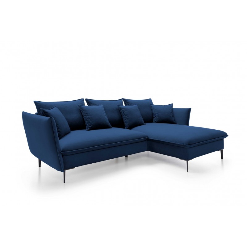 Ausgeklapptes Ecksofa ROSSA navy blue mit Bettzeugablage und Kissen 3/9