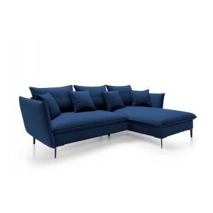 Ausgeklapptes Ecksofa ROSSA navy blue mit Bettzeugablage und Kissen 3/9