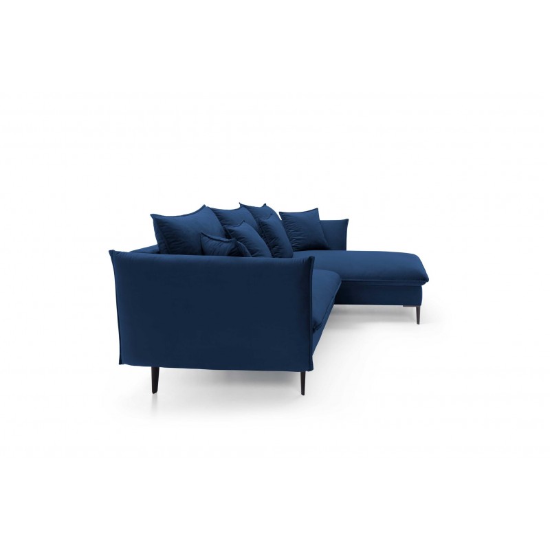 Ausgeklapptes Ecksofa ROSSA navy blue mit Bettzeugablage und Kissen 4/9