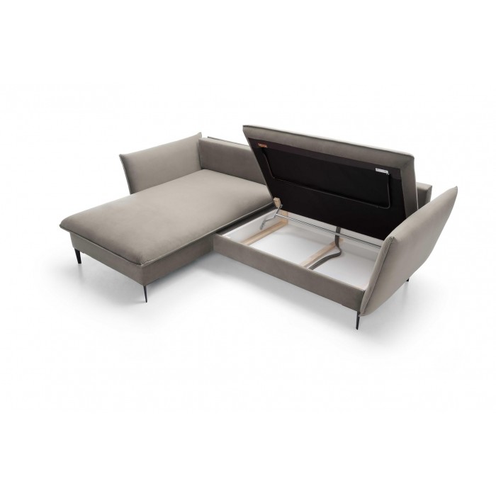 ROSSA beige ausklappbares Ecksofa mit Bettzeugablage und Kissen