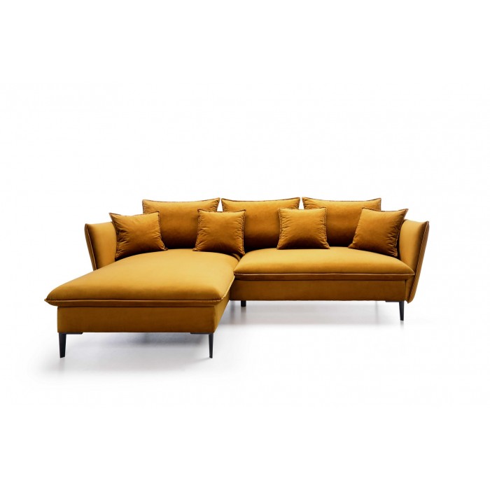 Schlafsofa ROSSA honig mit Bettzeugablage und Kissen