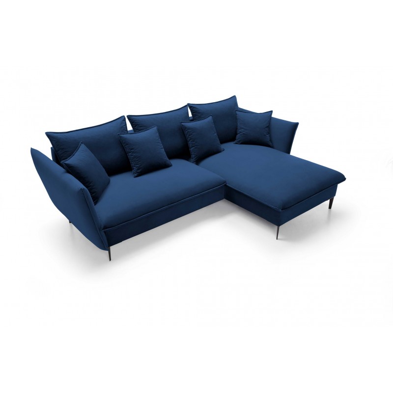Ausgeklapptes Ecksofa ROSSA navy blue mit Bettzeugablage und Kissen 5/9