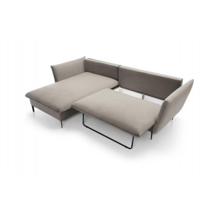 ROSSA beige ausklappbares Ecksofa mit Bettzeugablage und Kissen 18/9