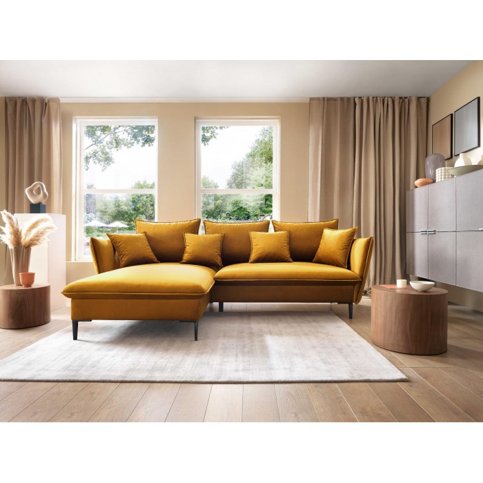 Schlafsofa ROSSA honig mit Bettzeugablage und Kissen
