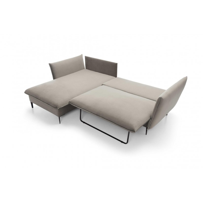 ROSSA beige ausklappbares Ecksofa mit Bettzeugablage und Kissen 19/9