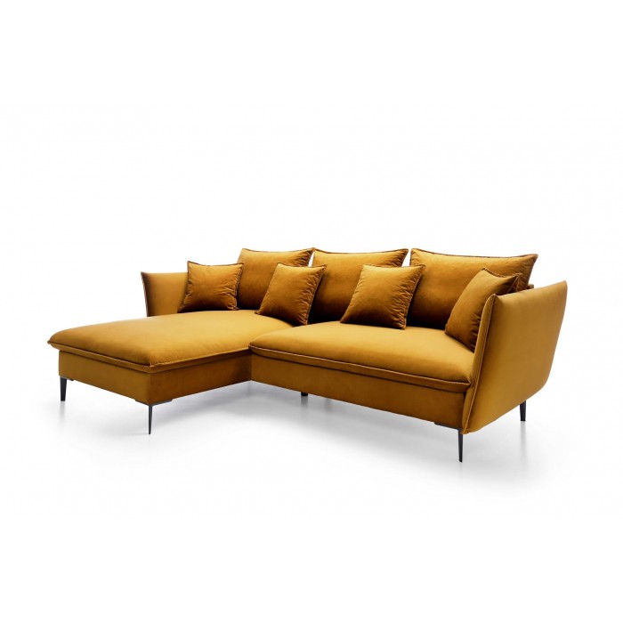 Schlafsofa ROSSA honig mit Bettzeugablage und Kissen