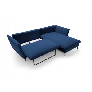 Ausgeklapptes Ecksofa ROSSA navy blue mit Bettzeugablage und Kissen 8/9