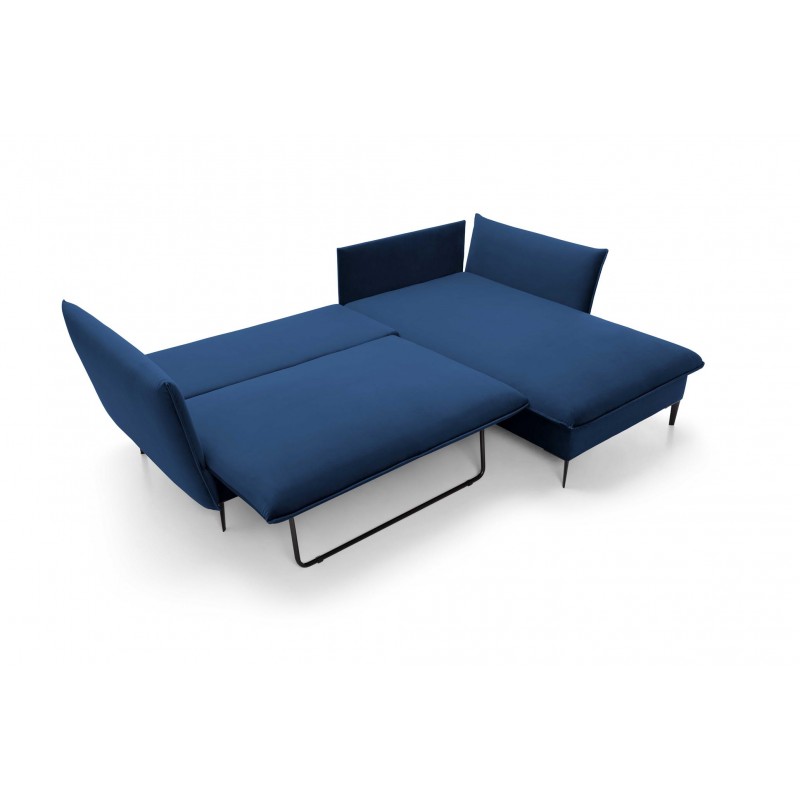 Ausgeklapptes Ecksofa ROSSA navy blue mit Bettzeugablage und Kissen 9/9