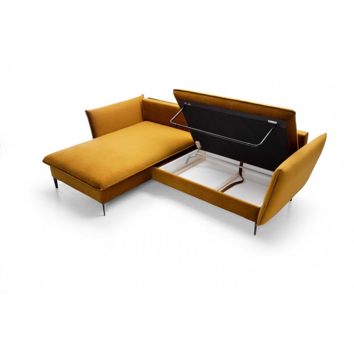 Schlafsofa ROSSA honig mit Bettzeugablage und Kissen