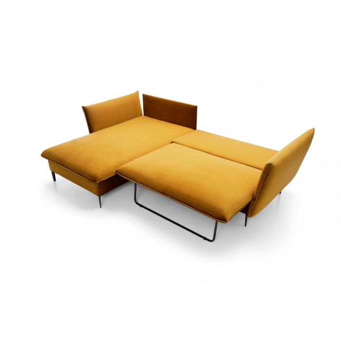 Schlafsofa ROSSA honig mit Bettzeugablage und Kissen