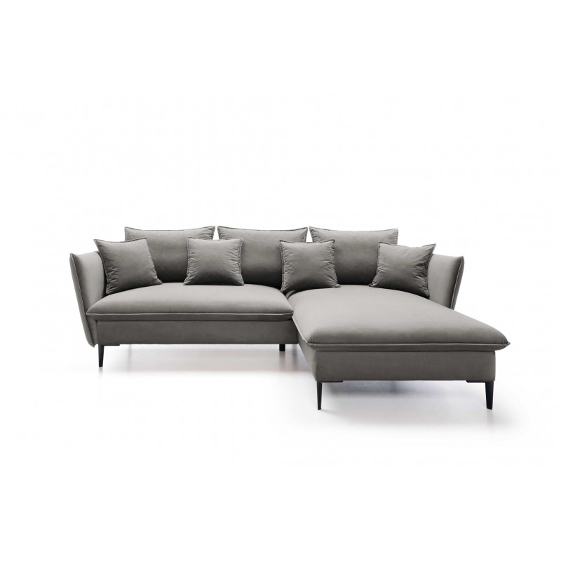 ROSSA graues ausklappbares Ecksofa mit Bettzeugablage und Kissen 1/9