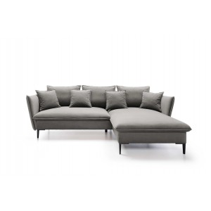 ROSSA graues ausklappbares Ecksofa mit Bettzeugablage und Kissen 1/9