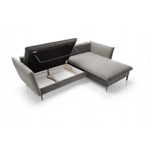 ROSSA graues ausklappbares Ecksofa mit Bettzeugablage und Kissen 6/9