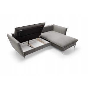 ROSSA graues ausklappbares Ecksofa mit Bettzeugablage und Kissen 7/9