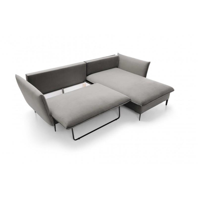 ROSSA graues ausklappbares Ecksofa mit Bettzeugablage und Kissen 8/9