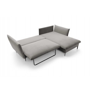 ROSSA graues ausklappbares Ecksofa mit Bettzeugablage und Kissen 9/9