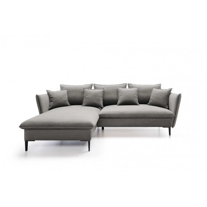 ROSSA graues ausklappbares Ecksofa mit Bettzeugablage und Kissen