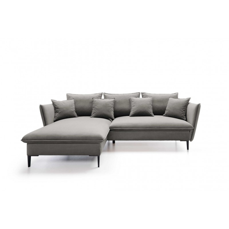 ROSSA graues ausklappbares Ecksofa mit Bettzeugablage und Kissen 11/9