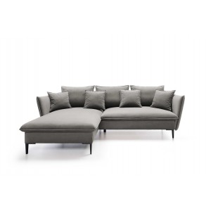 ROSSA graues ausklappbares Ecksofa mit Bettzeugablage und Kissen 11/9