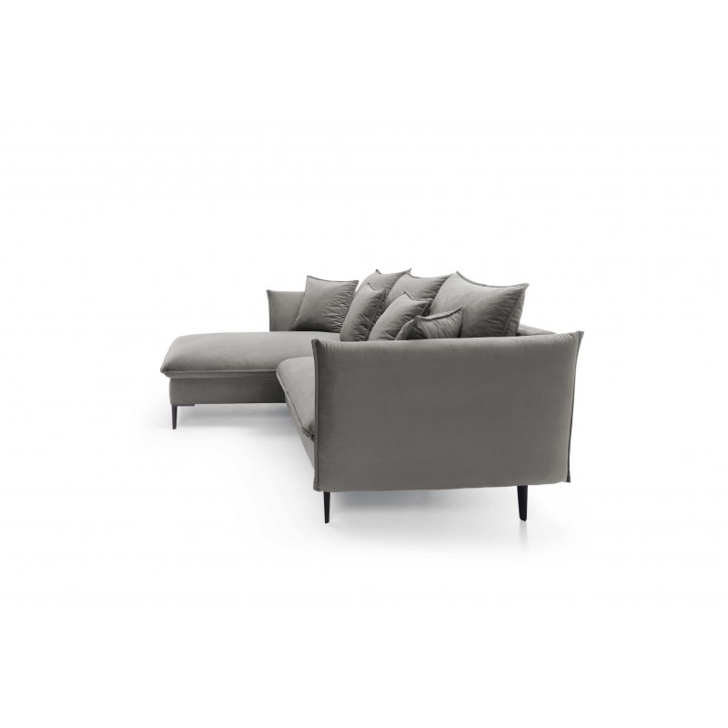 ROSSA graues ausklappbares Ecksofa mit Bettzeugablage und Kissen 14/9