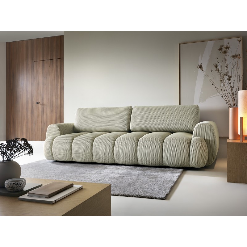 Modernes beiges Sofa mit gestepptem Sitz und Schlaffunktion 2/9