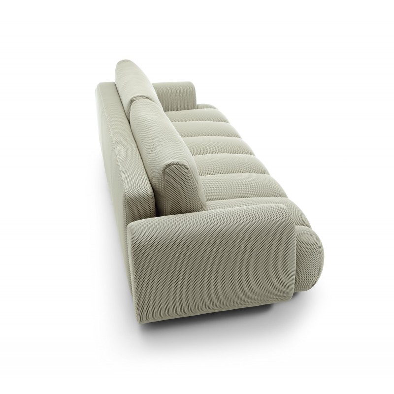 Modernes beiges Sofa mit gestepptem Sitz und Schlaffunktion 5/9
