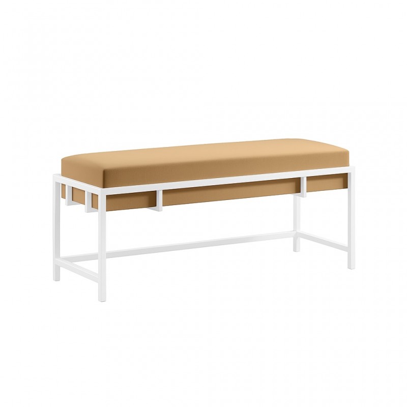 Sitzbank - dunkelbeige LAMO 80 pouffe - weißes Metallprofil
