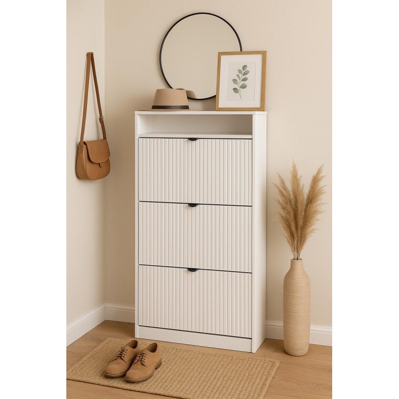 Weißer dreitüriger Schuhschrank MIA schwarzer Griff 2/9