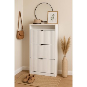 Weißer dreitüriger Schuhschrank MIA schwarzer Griff 2/9