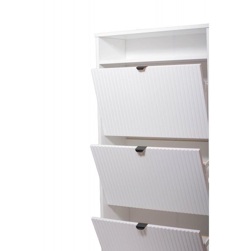 Weißer dreitüriger Schuhschrank MIA schwarzer Griff 4/9