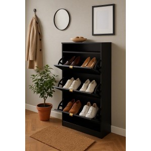 Weißer dreitüriger Schuhschrank MIA schwarzer Griff 6/9