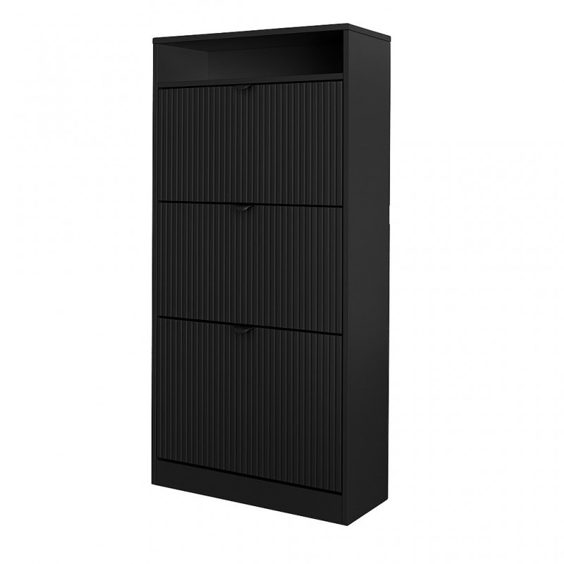Schuhschrank dreitürig schwarz geriffelt MIA schwarzer Griff