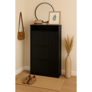 Schuhschrank dreitürig schwarz geriffelt MIA schwarzer Griff 2/9