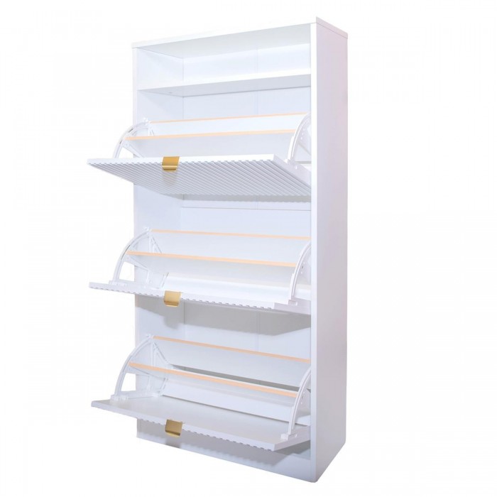 Eleganter dreitüriger geriffelter Schuhschrank MIA Cashmere Goldgriff